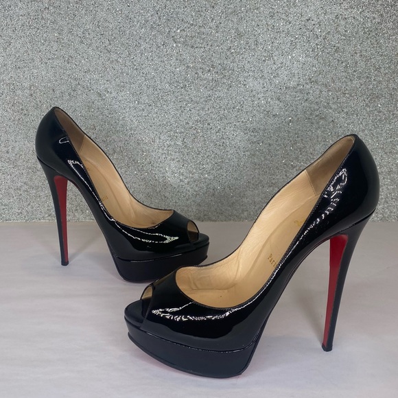 Christian Louboutin Shoes - Christian Louboutin Lady Peep Black Patent Peep Toe Pumps 39.5